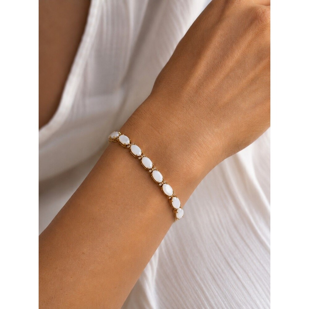 Opal Diamond Tennis Bracelet 18k Plated Gold Womans Jewelry
